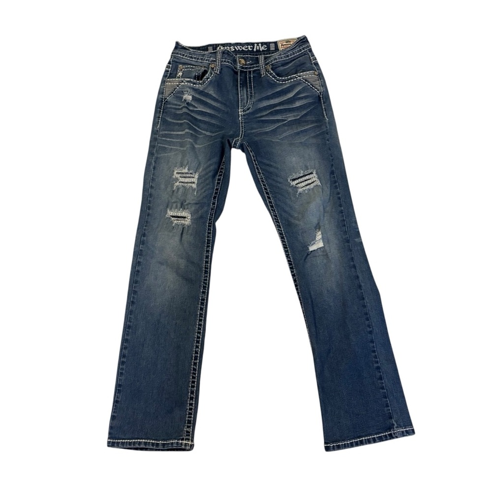 Answer Me Y2K Distressed Blue Straight-Leg Jeans for Men